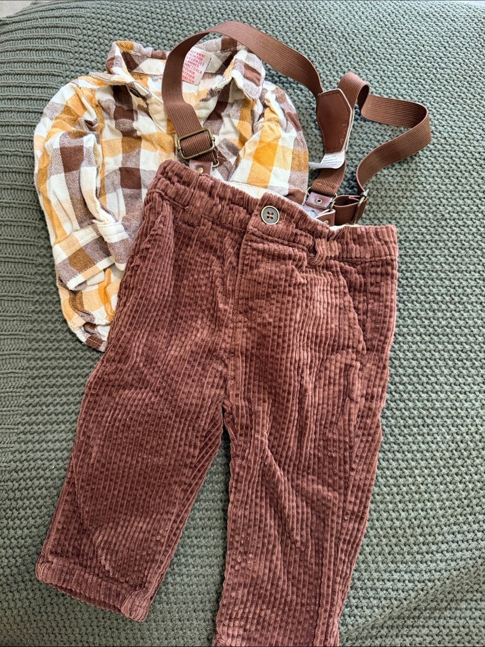 Tahari Baby Corduroy Pants with Suspenders - Brown 3-6 Months